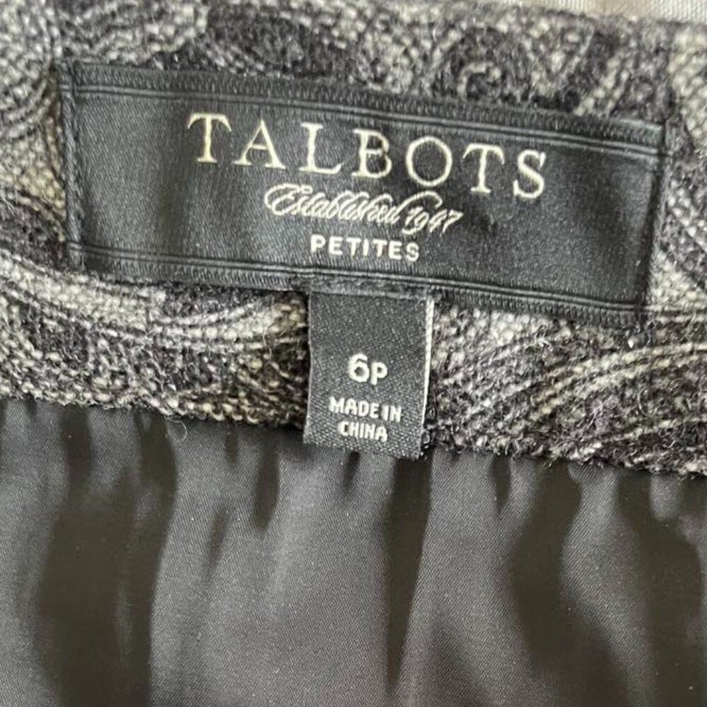 Talbots Gray Black Paisley Wrap Skirt Wool Blend Lined 6 Petite Excellent - Picture 3 of 11